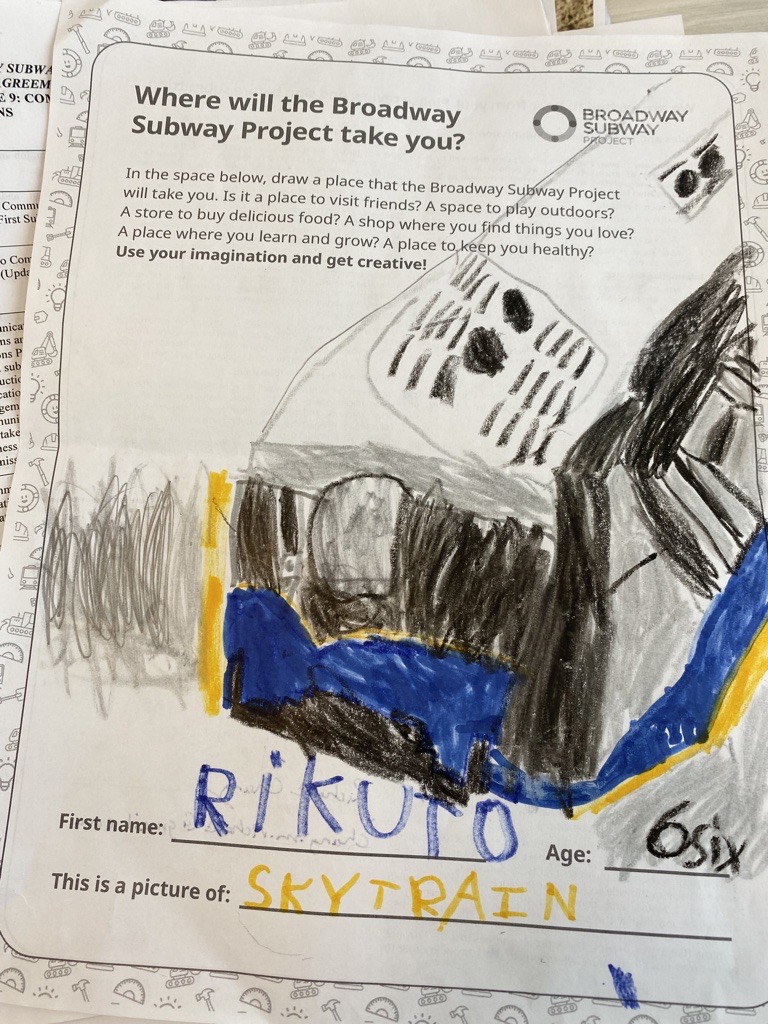Children's drawing of a skytrain